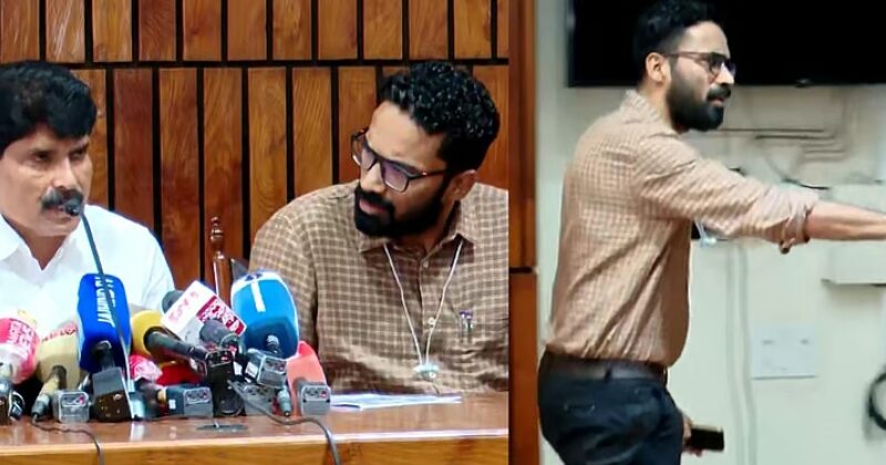 കൃഷി മന്ത്രിക്കൊപ്പം ശ്രീറാം വെങ്കിട്ടരാമൻ വാര്‍ത്താസമ്മേളനത്തിൽ.പ്രതിഷേധിച്ച് മാധ്യമപ്രവര്‍ത്തകര്‍